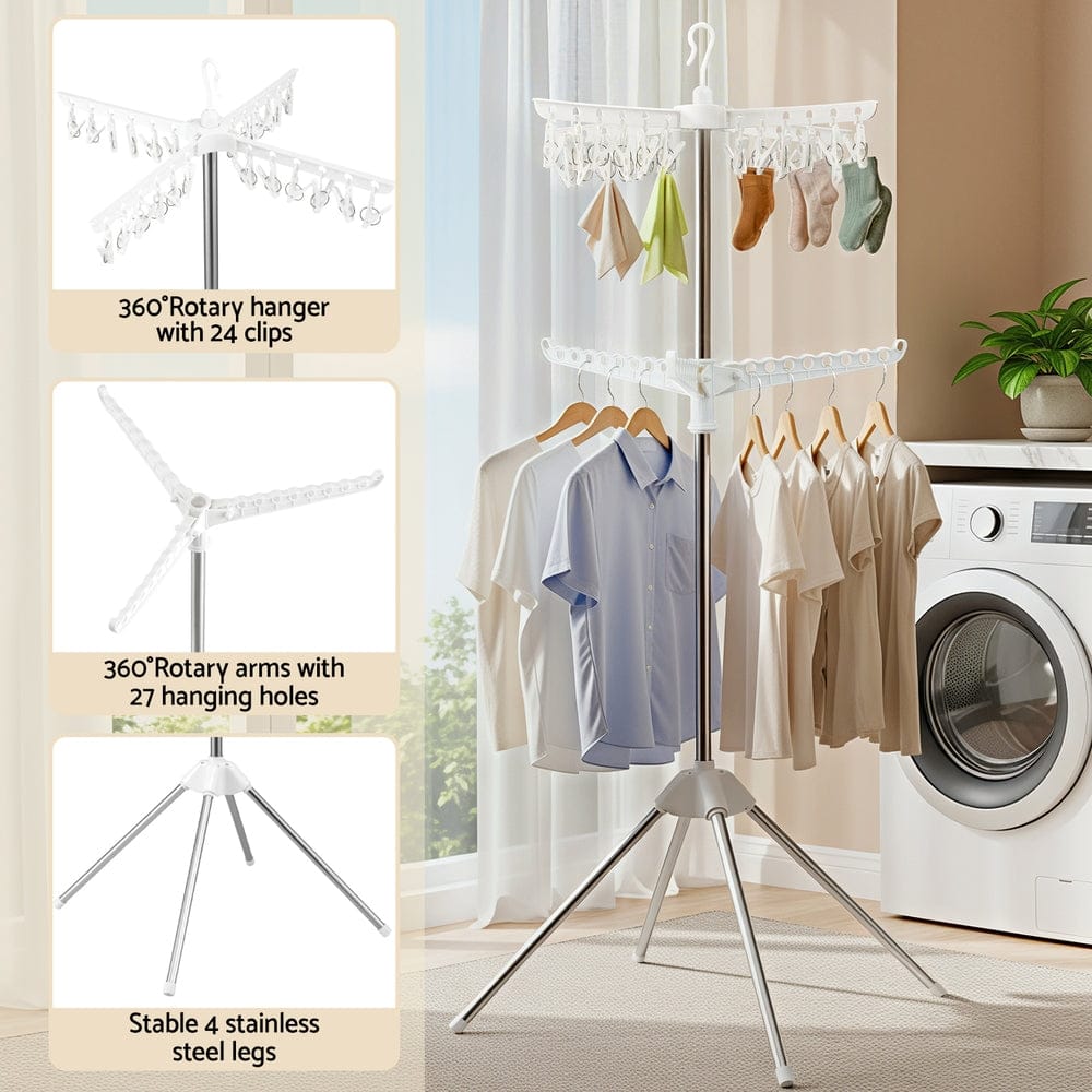 Artiss Furniture > Living Room > Coat Racks Artiss Clothes Rack Airer 2 Tier Rotatable Hanger Foldable