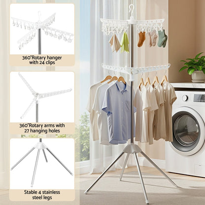 Artiss Furniture > Living Room > Coat Racks Artiss Clothes Rack Airer 2 Tier Rotatable Hanger Foldable