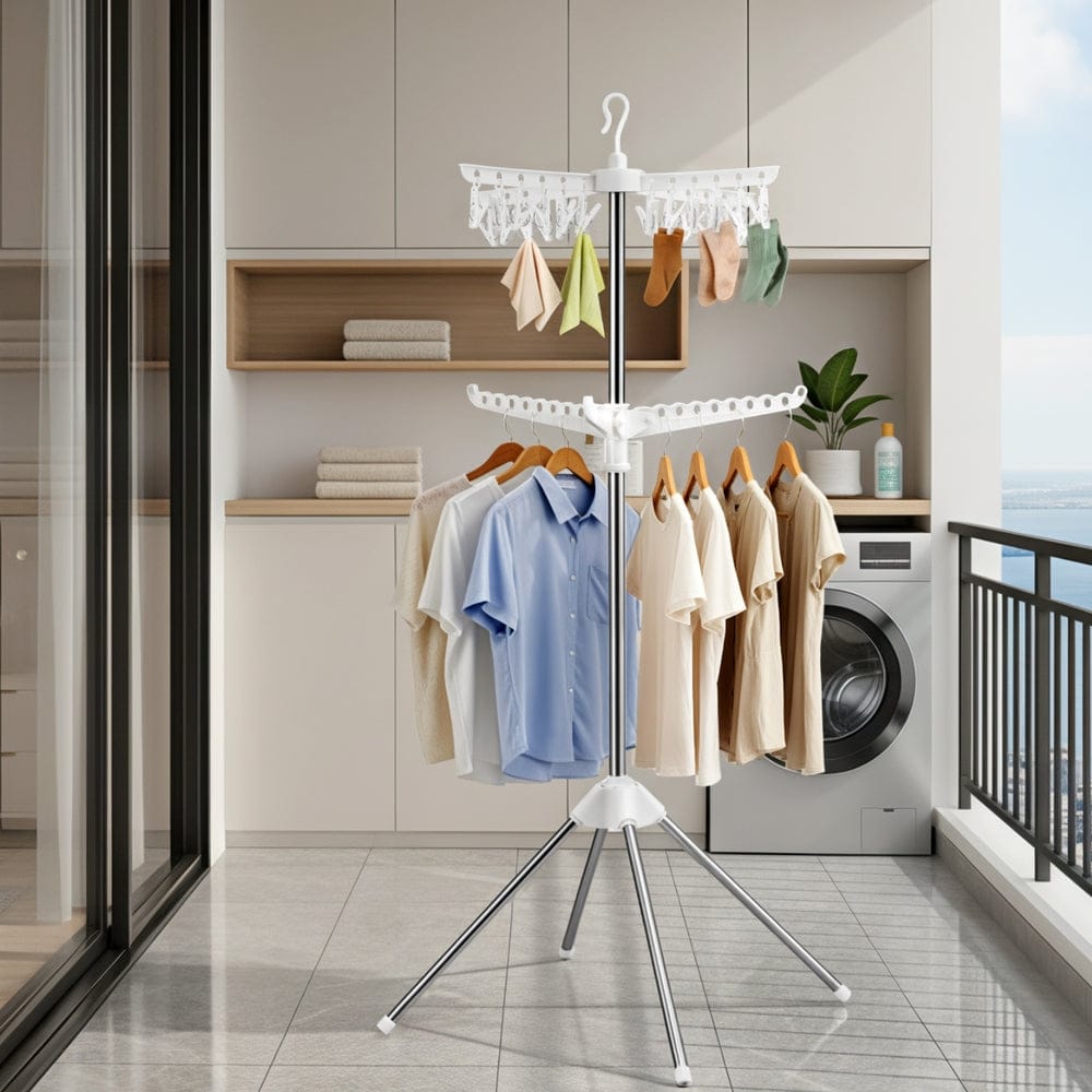 Artiss Furniture > Living Room > Coat Racks Artiss Clothes Rack Airer 2 Tier Rotatable Hanger Foldable