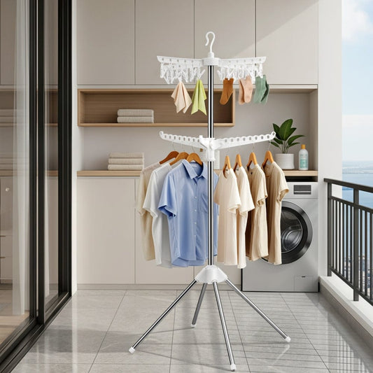 Artiss Furniture > Living Room > Coat Racks Artiss Clothes Rack Airer 2 Tier Rotatable Hanger Foldable