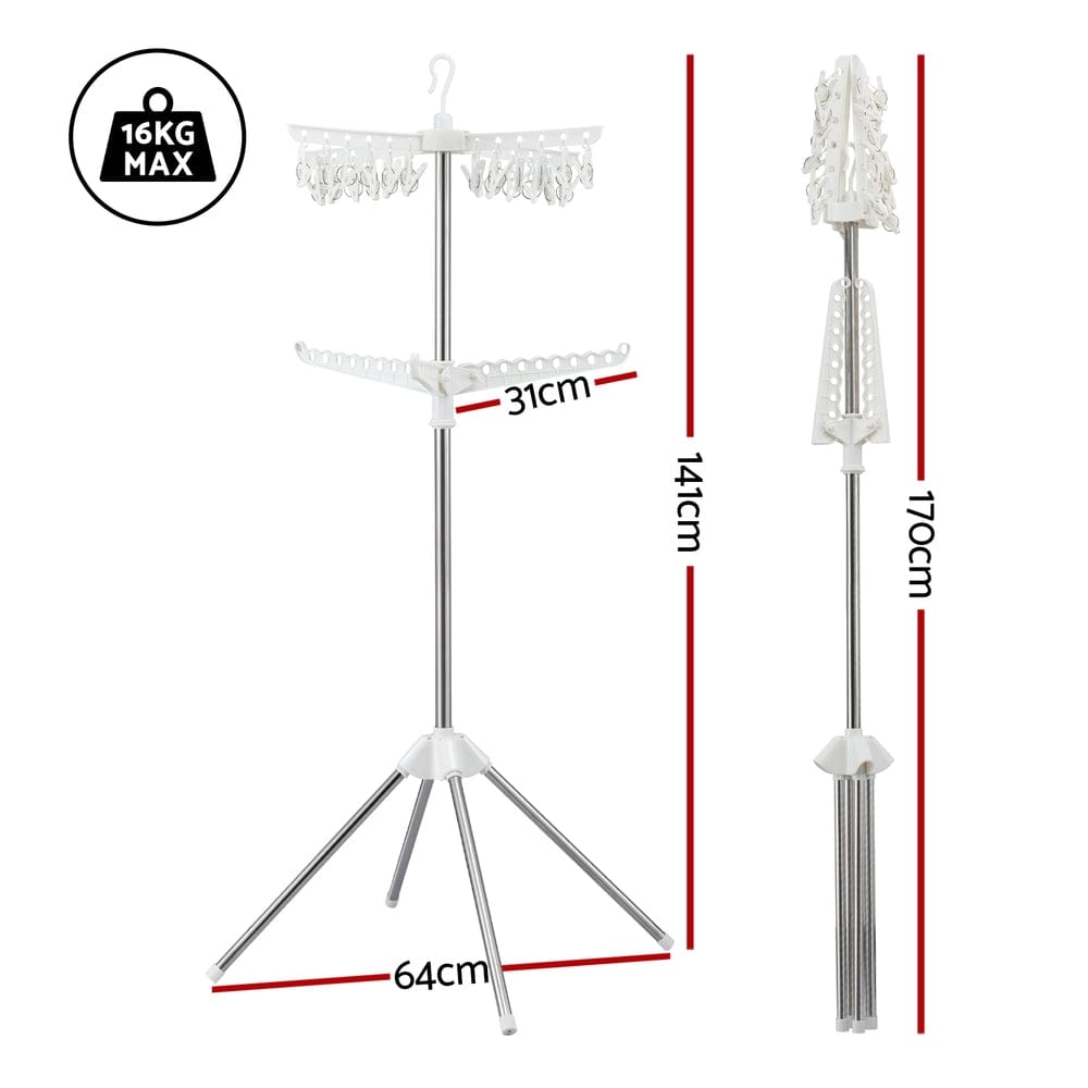 Artiss Furniture > Living Room > Coat Racks Artiss Clothes Rack Airer 2 Tier Rotatable Hanger Foldable
