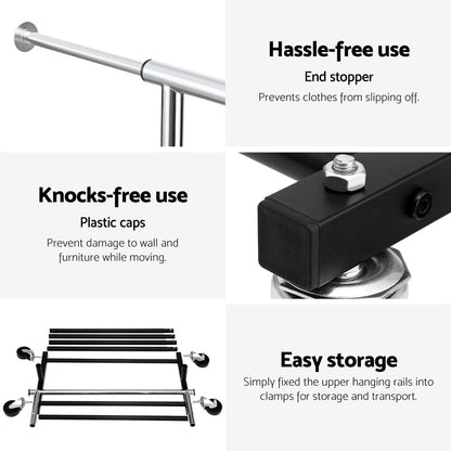 Artiss Furniture > Living Room > Coat Racks Artiss Clothes Rack Double Rod Airer Rail Coat Stand Adjustable Hanger