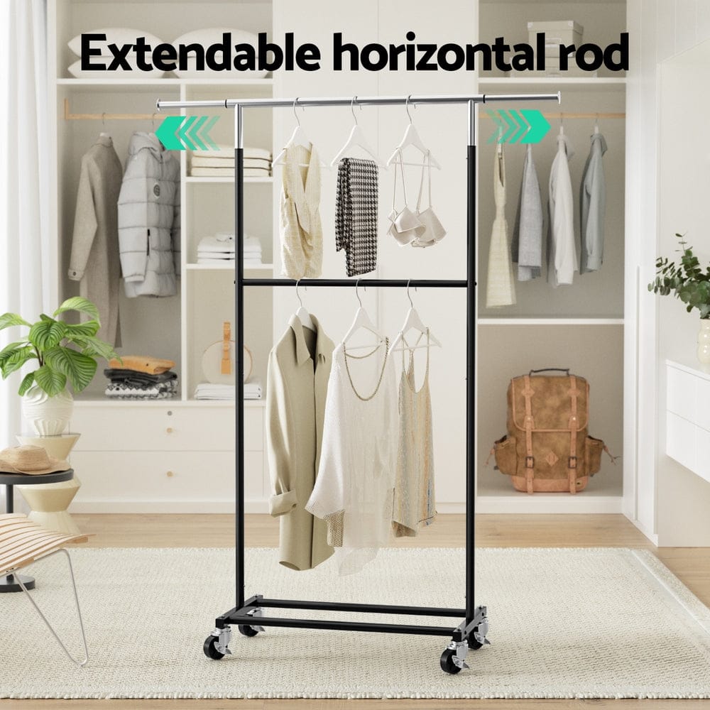 Artiss Furniture > Living Room > Coat Racks Artiss Clothes Rack Double Rod Airer Rail Coat Stand Adjustable Hanger