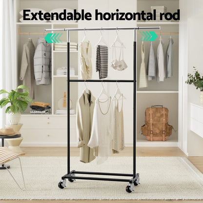 Artiss Furniture > Living Room > Coat Racks Artiss Clothes Rack Double Rod Airer Rail Coat Stand Adjustable Hanger