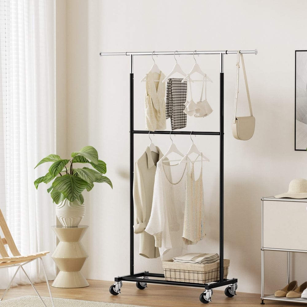 Artiss Furniture > Living Room > Coat Racks Artiss Clothes Rack Double Rod Airer Rail Coat Stand Adjustable Hanger
