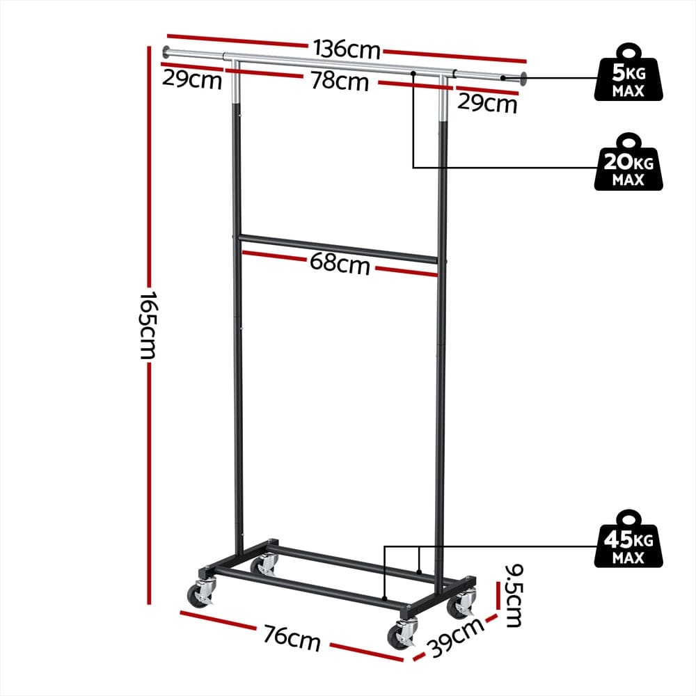 Artiss Furniture > Living Room > Coat Racks Artiss Clothes Rack Double Rod Airer Rail Coat Stand Adjustable Hanger