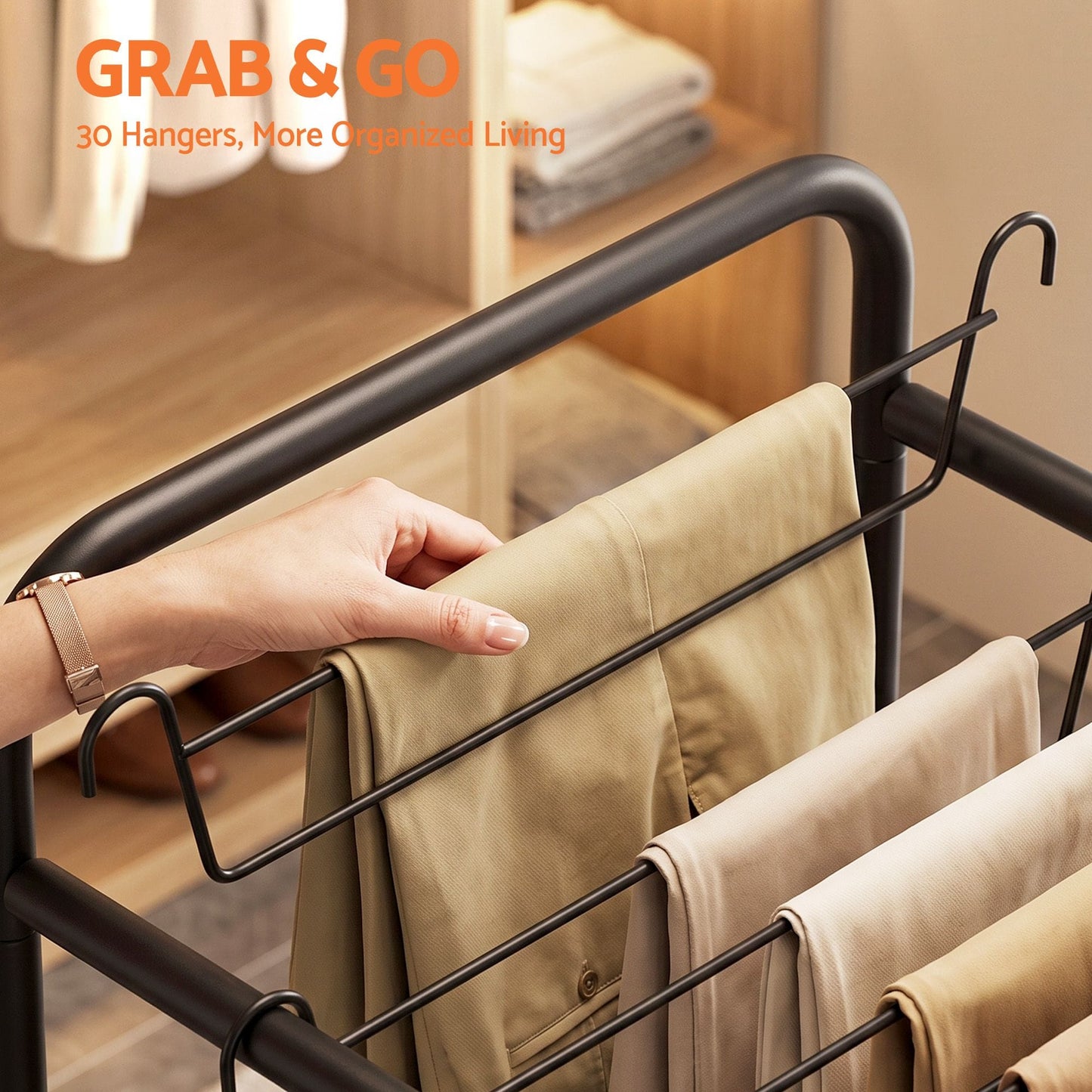 Artiss Furniture > Living Room > Coat Racks Artiss Pants Trolley Mobile Clothes Rack Clothing Stand with 30 Hangers Wheels Storage Organizer Bag