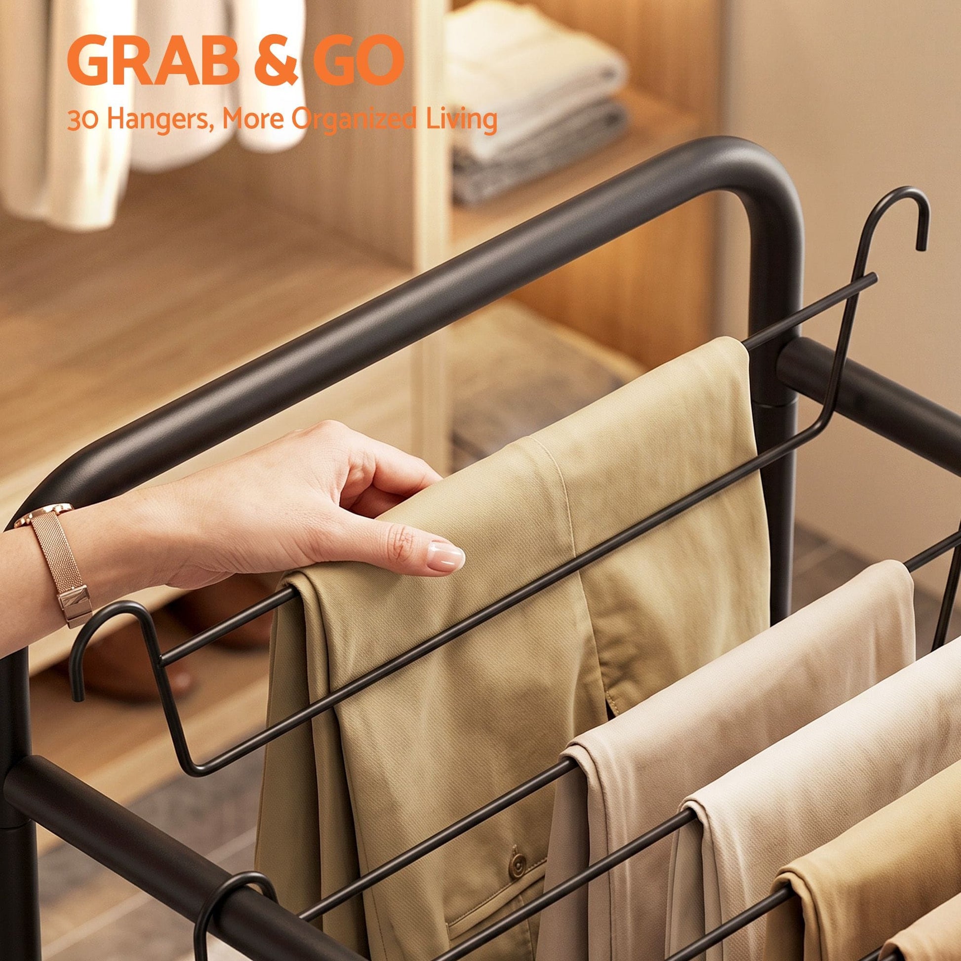 Artiss Furniture > Living Room > Coat Racks Artiss Pants Trolley Mobile Clothes Rack Clothing Stand with 30 Hangers Wheels Storage Organizer Bag