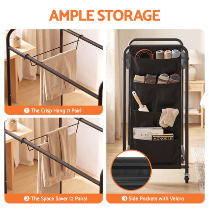 Artiss Furniture > Living Room > Coat Racks Artiss Pants Trolley Mobile Clothes Rack Clothing Stand with 30 Hangers Wheels Storage Organizer Bag