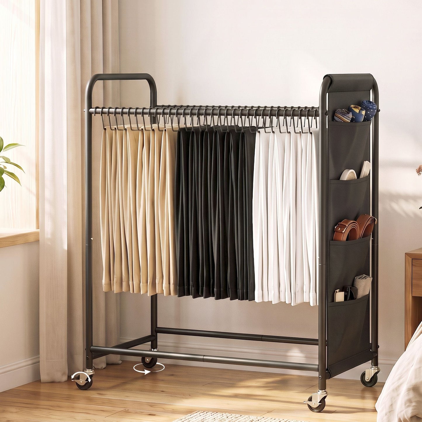 Artiss Furniture > Living Room > Coat Racks Artiss Pants Trolley Mobile Clothes Rack Clothing Stand with 30 Hangers Wheels Storage Organizer Bag