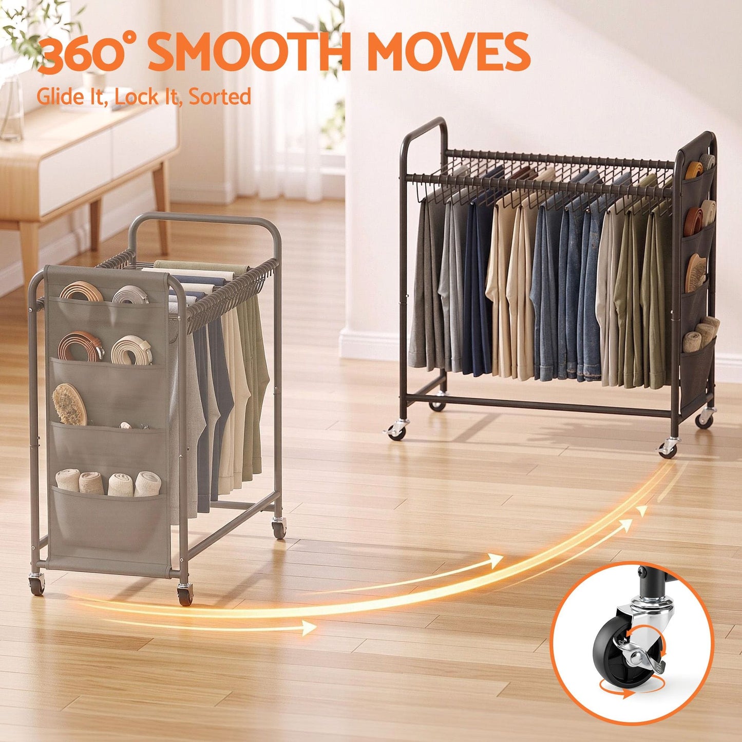Artiss Furniture > Living Room > Coat Racks Artiss Pants Trolley Mobile Clothes Rack Clothing Stand with 30 Hangers Wheels Storage Organizer Bag