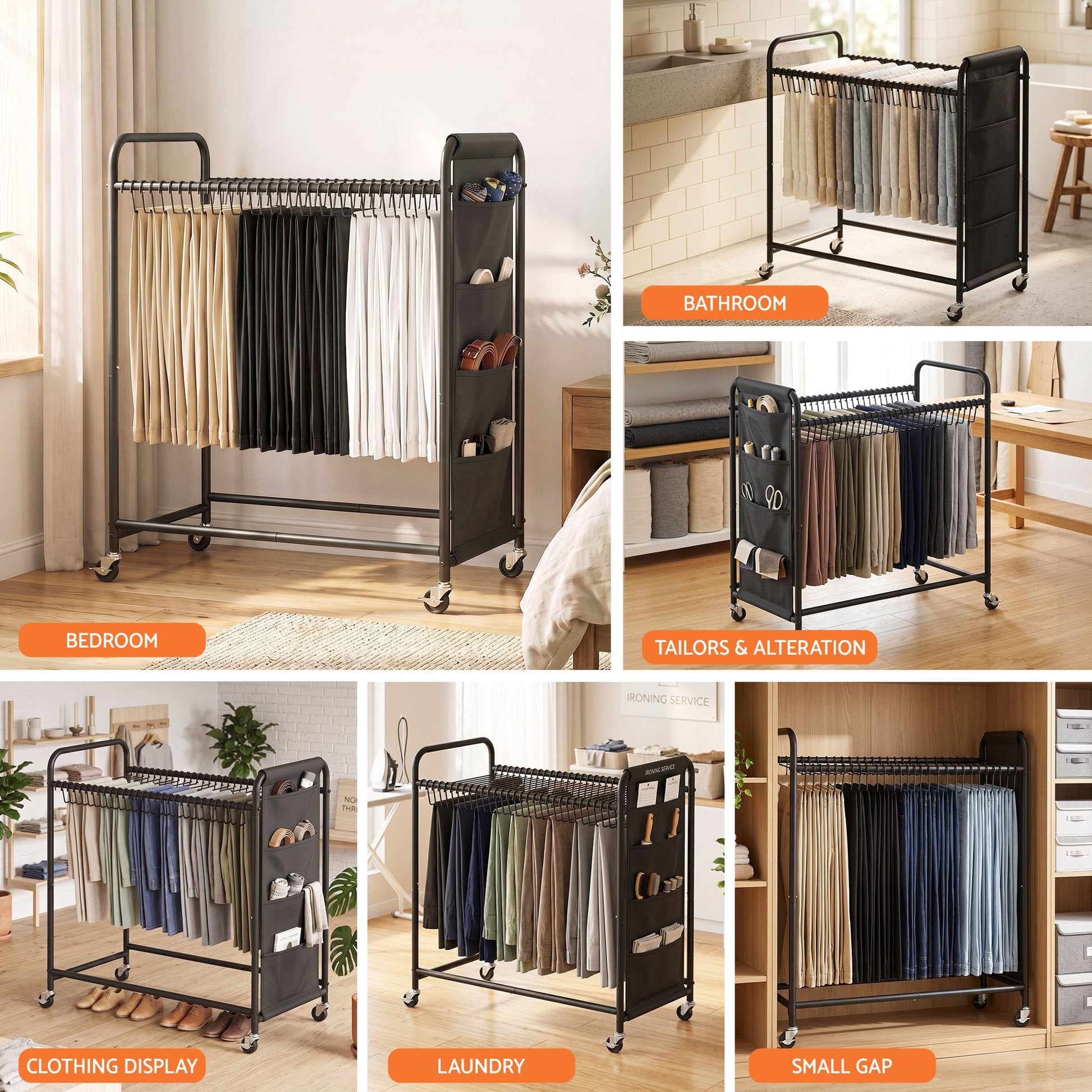 Artiss Furniture > Living Room > Coat Racks Artiss Pants Trolley Mobile Clothes Rack Clothing Stand with 30 Hangers Wheels Storage Organizer Bag