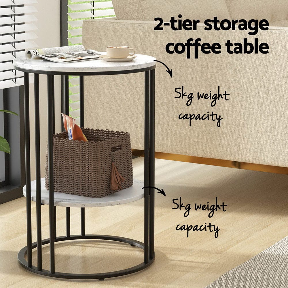 Artiss Furniture > Living Room > Coffee Tables Artiss Coffee Table 2-Tier Round Marble Effect