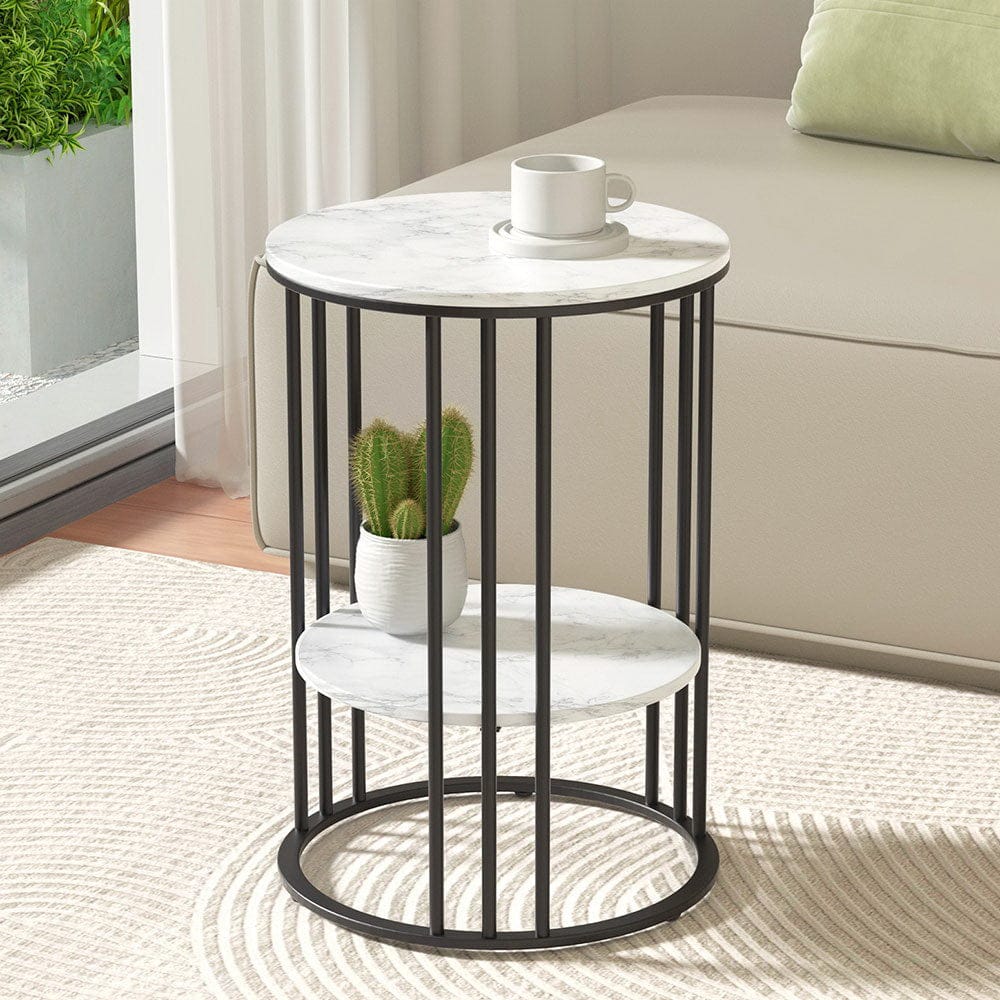 Artiss Furniture > Living Room > Coffee Tables Artiss Coffee Table 2-Tier Round Marble Effect