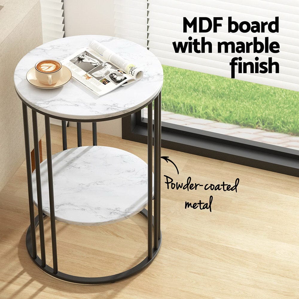 Artiss Furniture > Living Room > Coffee Tables Artiss Coffee Table 2-Tier Round Marble Effect