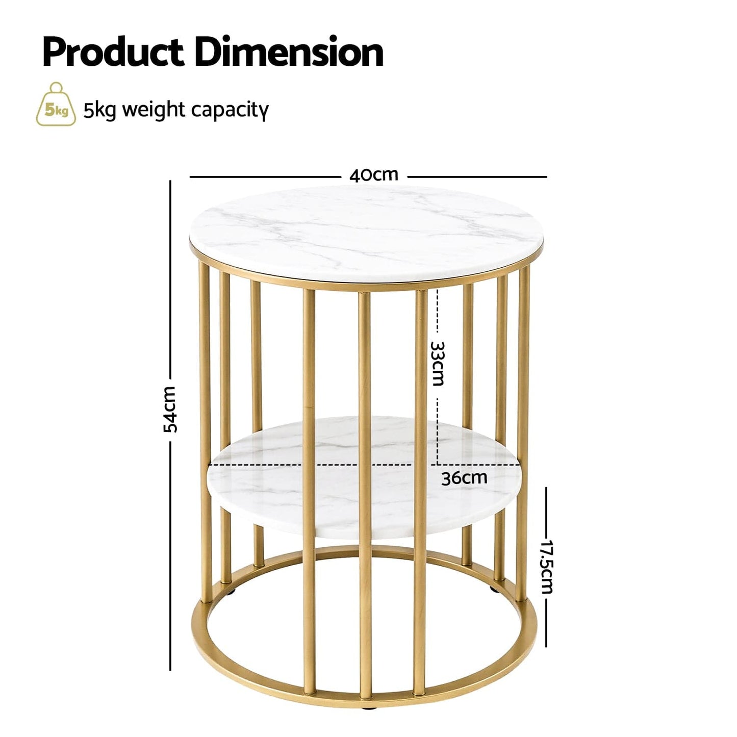 Artiss Furniture > Living Room > Coffee Tables Artiss Coffee Table 2-Tier Round Marble Effect White&Gold