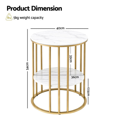 Artiss Furniture > Living Room > Coffee Tables Artiss Coffee Table 2-Tier Round Marble Effect White&Gold