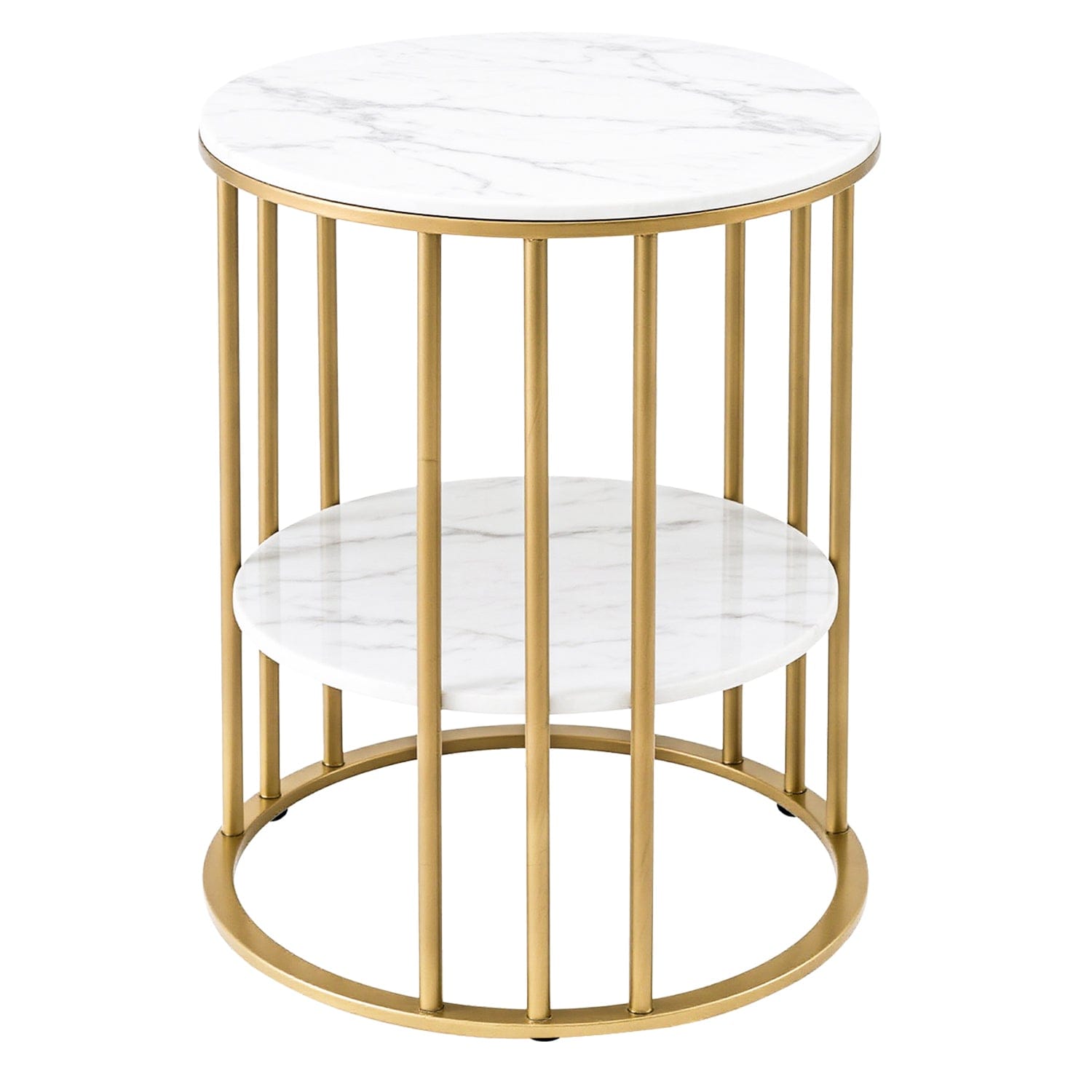 Artiss Furniture > Living Room > Coffee Tables Artiss Coffee Table 2-Tier Round Marble Effect White&Gold