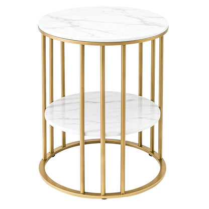 Artiss Furniture > Living Room > Coffee Tables Artiss Coffee Table 2-Tier Round Marble Effect White&Gold