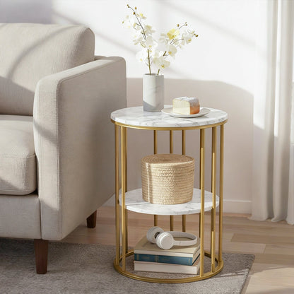 Artiss Furniture > Living Room > Coffee Tables Artiss Coffee Table 2-Tier Round Marble Effect White&Gold