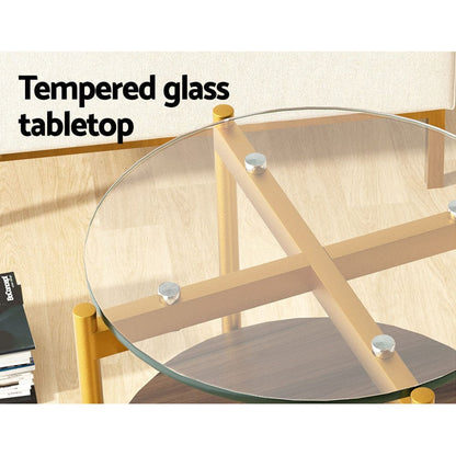 Artiss Furniture > Living Room > Coffee Tables Artiss Coffee Table 45CM Round Tempered Glass Carol