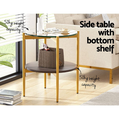 Artiss Furniture > Living Room > Coffee Tables Artiss Coffee Table 45CM Round Tempered Glass Carol