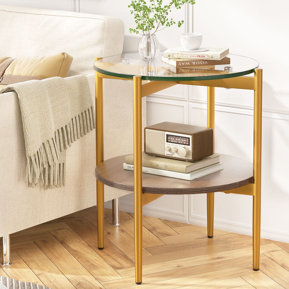 Artiss Furniture > Living Room > Coffee Tables Artiss Coffee Table 45CM Round Tempered Glass Carol