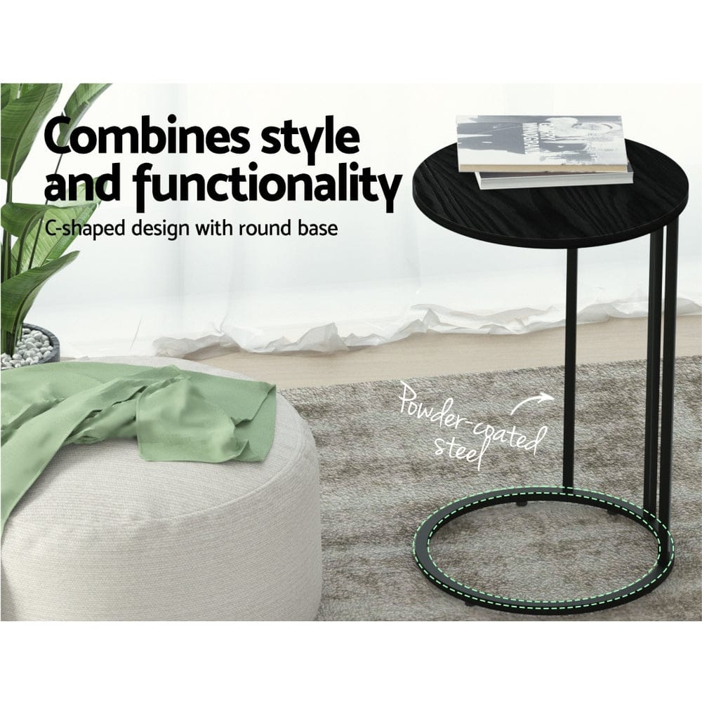 Artiss Furniture > Living Room > Coffee Tables Artiss Coffee Table Side Table Round Black Martha