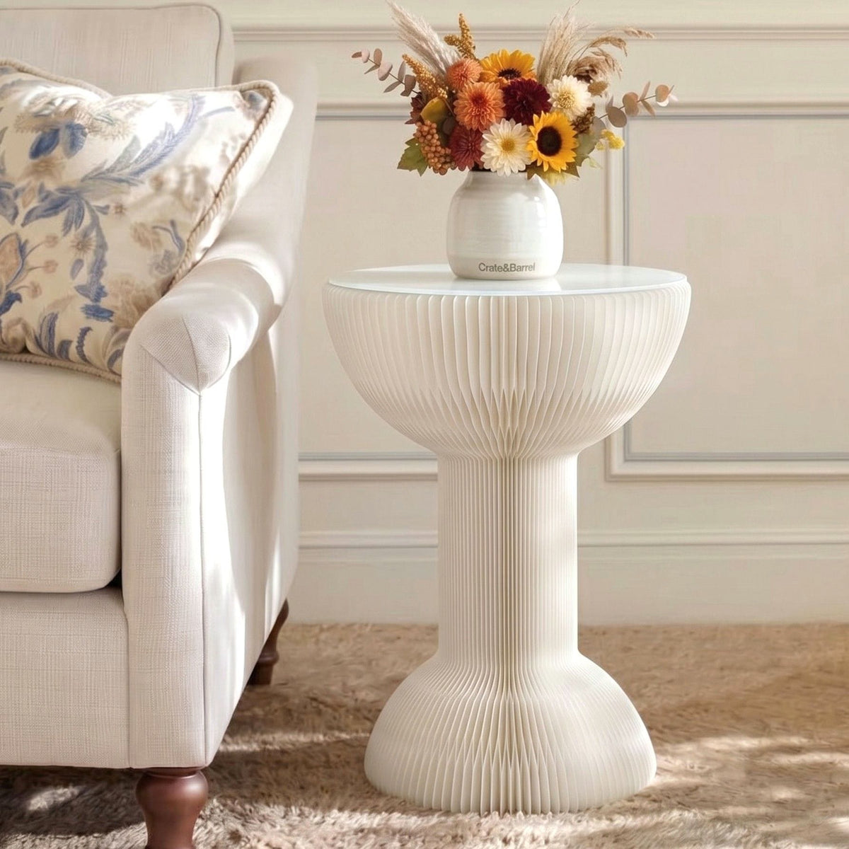 Artiss Furniture > Living Room > Coffee Tables Artiss Paper End Table Honeycomb Coffee Table Foldable Round Bedside Side Table White 40x55cm