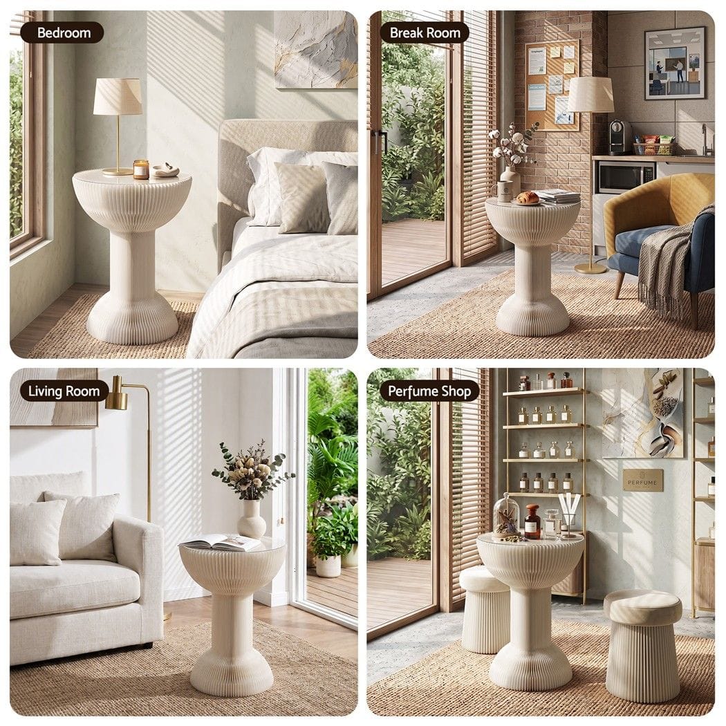 Artiss Furniture > Living Room > Coffee Tables Artiss Paper End Table Honeycomb Coffee Table Foldable Round Bedside Side Table White 40x55cm