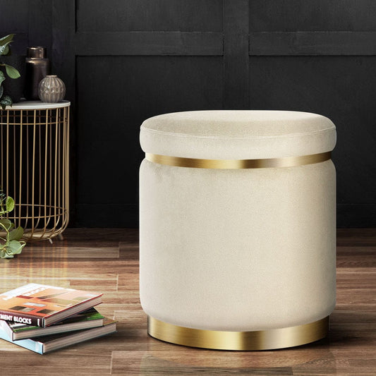 Artiss Furniture > Living Room > Ottomans & Footstools Artiss Ottoman Foot Stool Round Velvet Cream