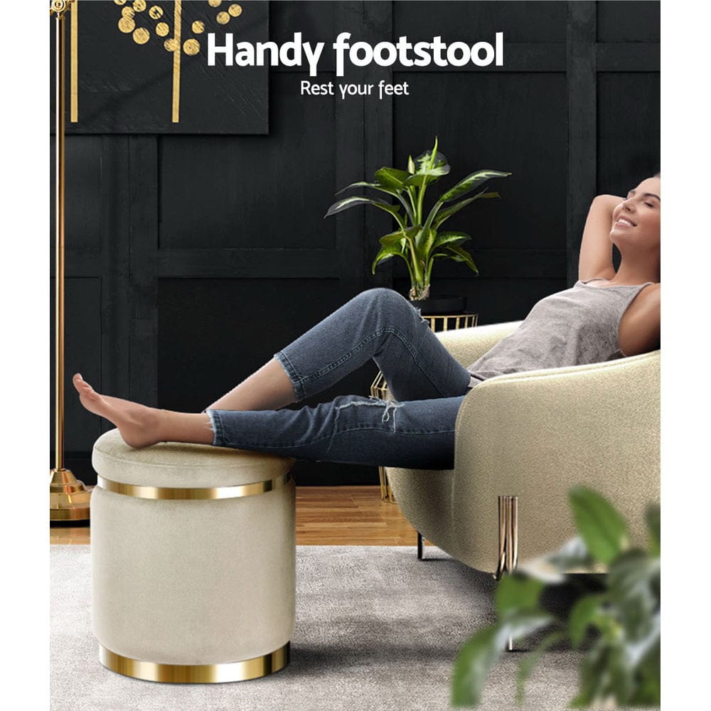 Artiss Furniture > Living Room > Ottomans & Footstools Artiss Ottoman Foot Stool Round Velvet Cream
