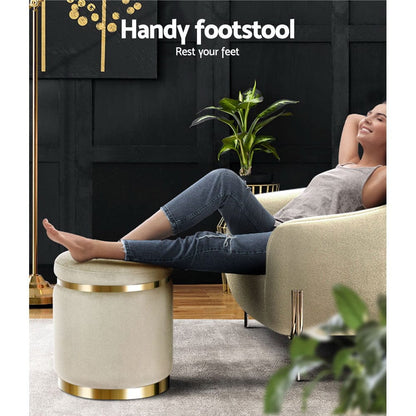 Artiss Furniture > Living Room > Ottomans & Footstools Artiss Ottoman Foot Stool Round Velvet Cream