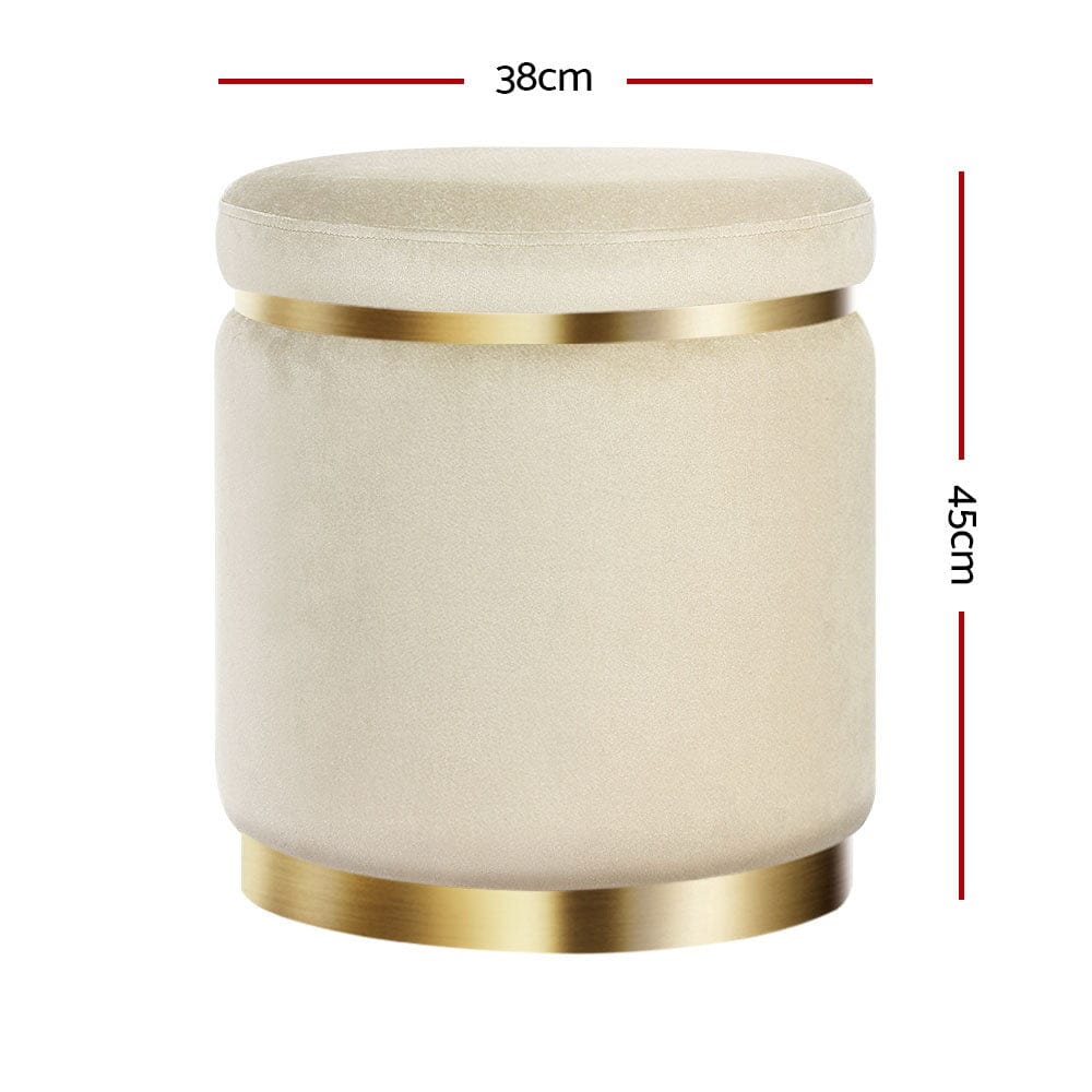 Artiss Furniture > Living Room > Ottomans & Footstools Artiss Ottoman Foot Stool Round Velvet Cream