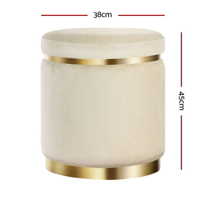 Artiss Furniture > Living Room > Ottomans & Footstools Artiss Ottoman Foot Stool Round Velvet Cream