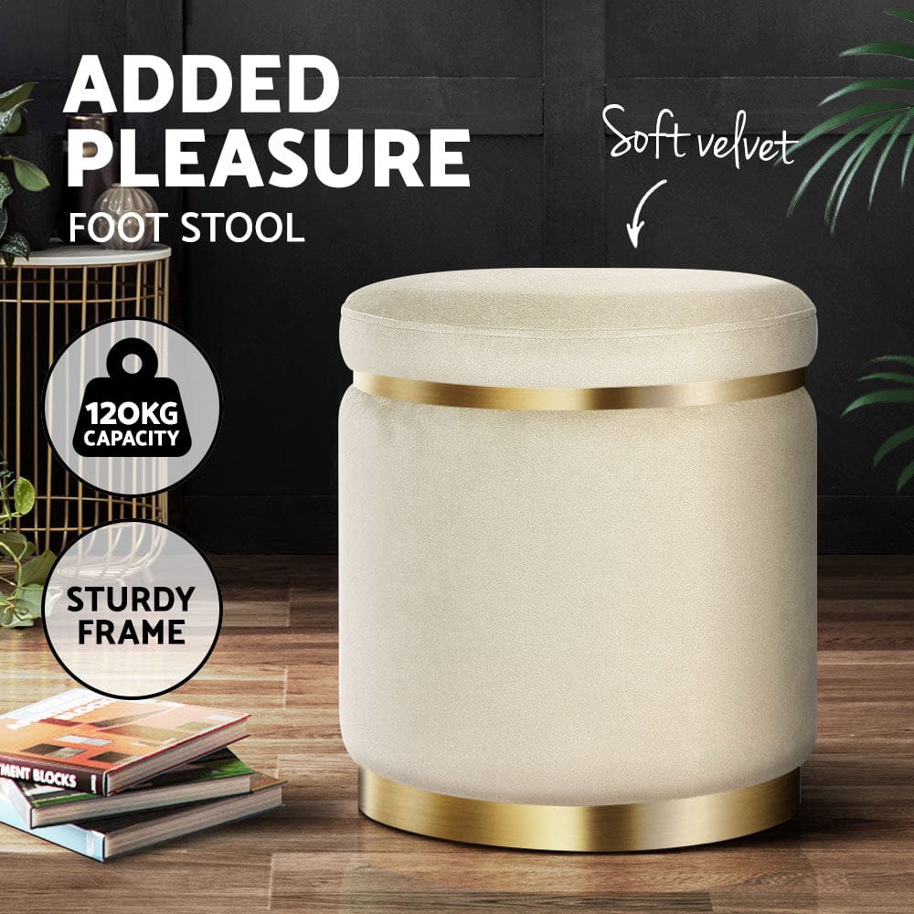 Artiss Furniture > Living Room > Ottomans & Footstools Artiss Ottoman Foot Stool Round Velvet Cream