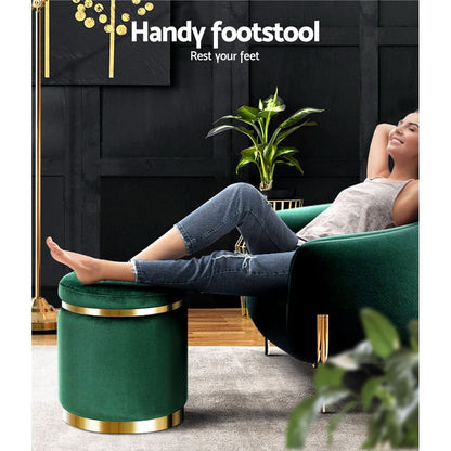Artiss Furniture > Living Room > Ottomans & Footstools Artiss Ottoman Foot Stool Round Velvet Green