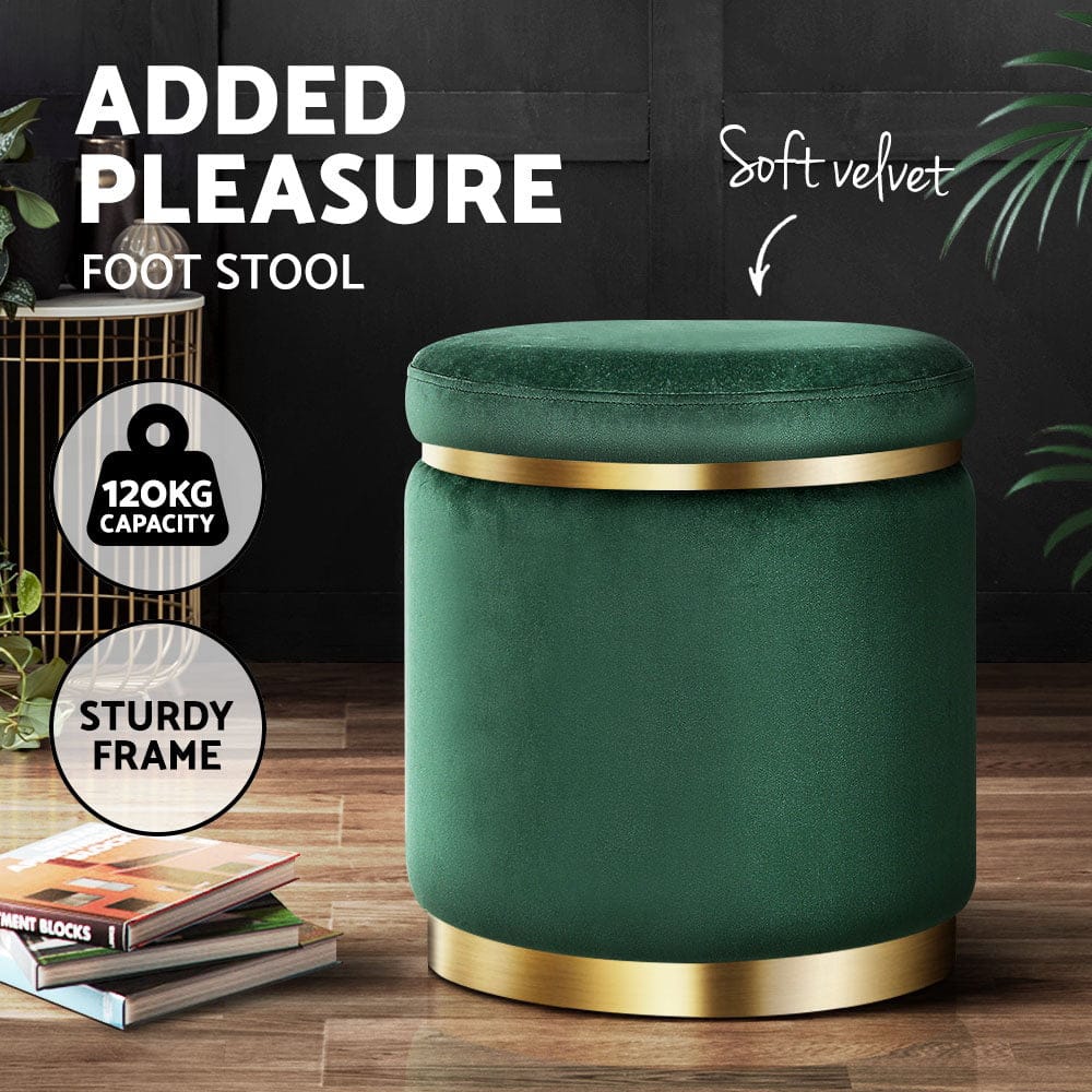 Artiss Furniture > Living Room > Ottomans & Footstools Artiss Ottoman Foot Stool Round Velvet Green