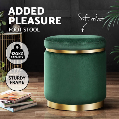 Artiss Furniture > Living Room > Ottomans & Footstools Artiss Ottoman Foot Stool Round Velvet Green