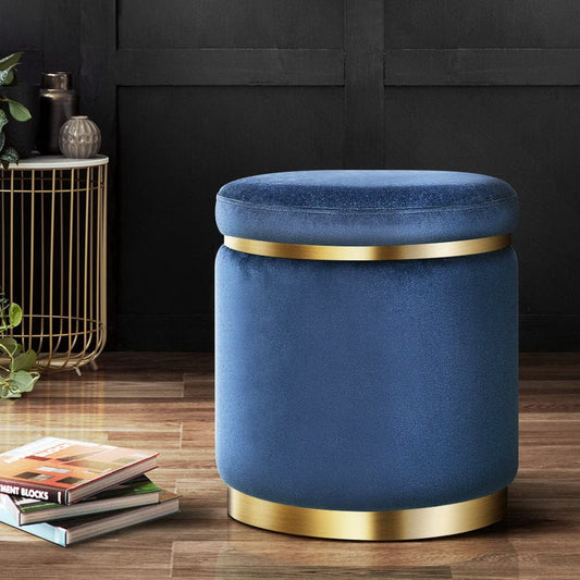 Artiss Furniture > Living Room > Ottomans & Footstools Artiss Ottoman Foot Stool Round Velvet Navy