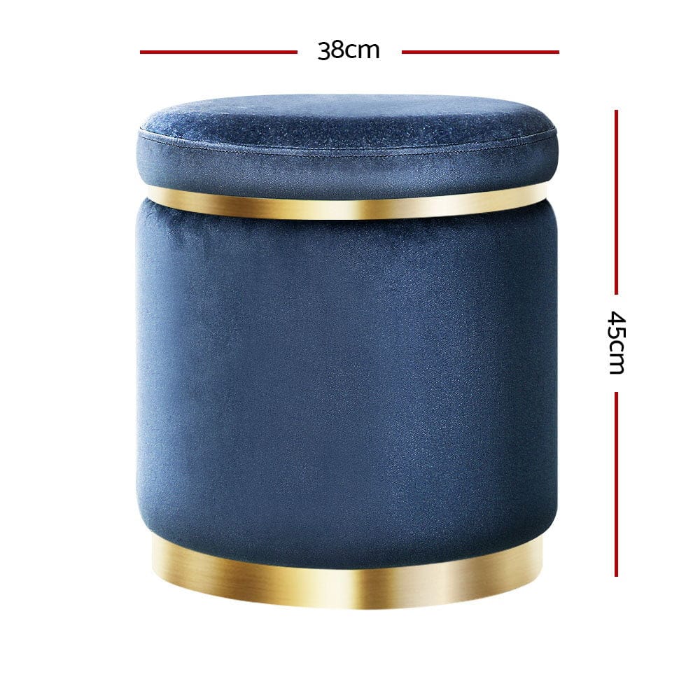 Artiss Furniture > Living Room > Ottomans & Footstools Artiss Ottoman Foot Stool Round Velvet Navy