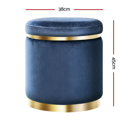 Artiss Furniture > Living Room > Ottomans & Footstools Artiss Ottoman Foot Stool Round Velvet Navy