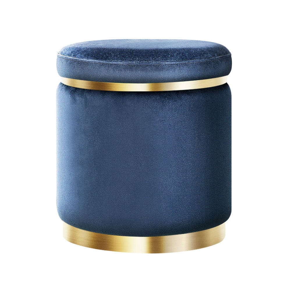 Artiss Furniture > Living Room > Ottomans & Footstools Artiss Ottoman Foot Stool Round Velvet Navy