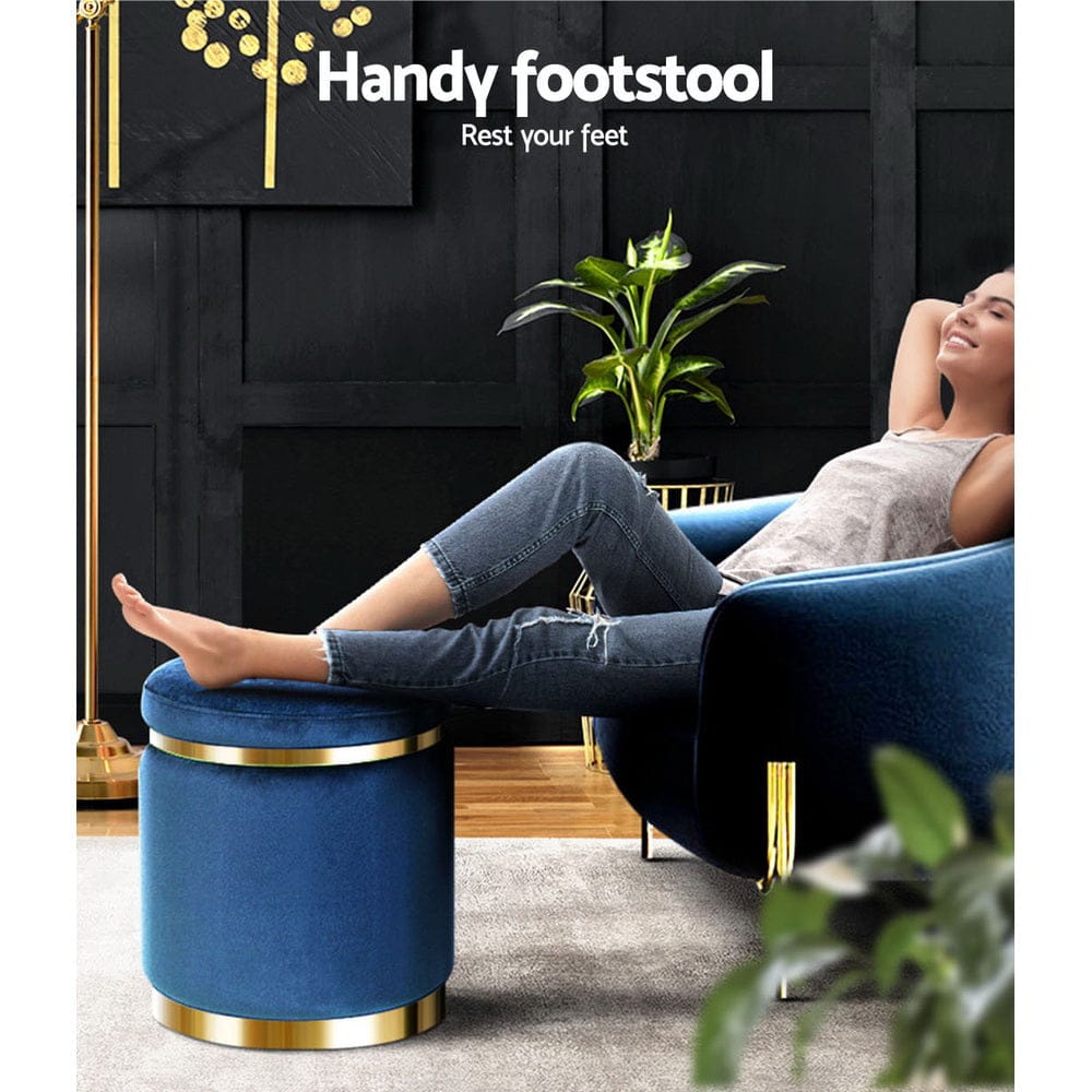 Artiss Furniture > Living Room > Ottomans & Footstools Artiss Ottoman Foot Stool Round Velvet Navy