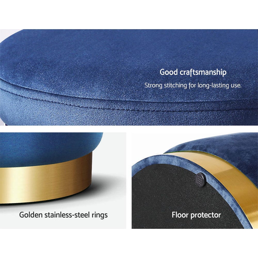 Artiss Furniture > Living Room > Ottomans & Footstools Artiss Ottoman Foot Stool Round Velvet Navy