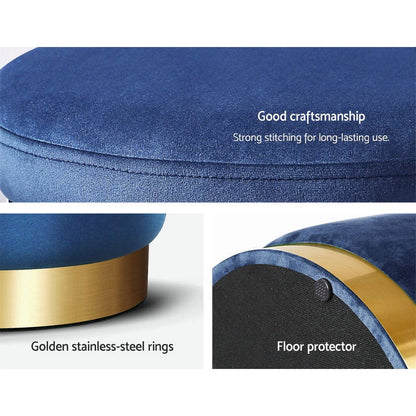 Artiss Furniture > Living Room > Ottomans & Footstools Artiss Ottoman Foot Stool Round Velvet Navy