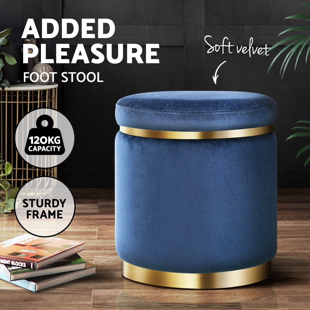 Artiss Furniture > Living Room > Ottomans & Footstools Artiss Ottoman Foot Stool Round Velvet Navy