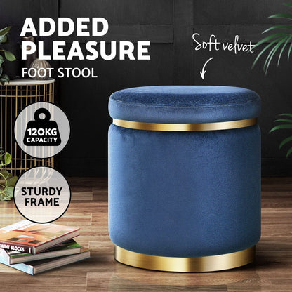 Artiss Furniture > Living Room > Ottomans & Footstools Artiss Ottoman Foot Stool Round Velvet Navy