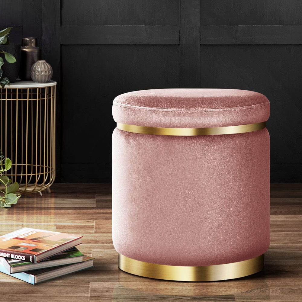 Artiss Furniture > Living Room > Ottomans & Footstools Artiss Ottoman Foot Stool Round Velvet Pink