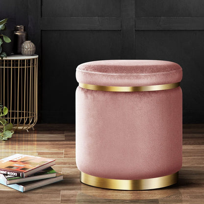 Artiss Furniture > Living Room > Ottomans & Footstools Artiss Ottoman Foot Stool Round Velvet Pink